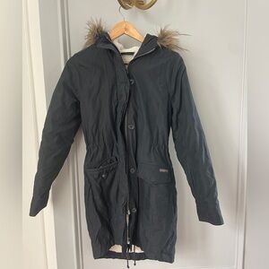 Abercrombie & Fitch Black Coat with Cream Fleece Interior and faux fur hoodie